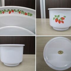 サボンラックセット ホーロー イチゴ柄 壁掛け ポッと3個付き 小物入れ 雑貨 苫小牧西店の画像