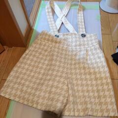 千鳥格子☆サスペンダー付き★ショートパンツキュロット★36