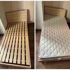 ☆【現状品】ベッドフレーム マットレスセット シングルサイズ 2口コンセント ウッド調の画像