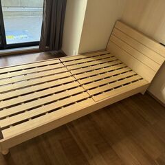 ☆【現状品】ベッドフレーム マットレスセット シングルサイズ 2口コンセント ウッド調の画像