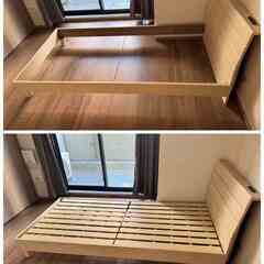 ☆【現状品】ベッドフレーム マットレスセット シングルサイズ 2口コンセント ウッド調の画像