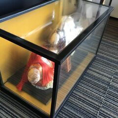 ♪あげます！0円 早目の引取希望【連獅子】人形 2体セット ガラスケース付 インテリア 置物 和室 飾り 中古 (NF241103) Zi-1857の画像