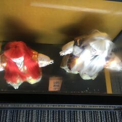 ♪あげます！0円 早目の引取希望【連獅子】人形 2体セット ガラスケース付 インテリア 置物 和室 飾り 中古 (NF241103) Zi-1857の画像