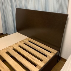 セミダブルベッドフレーム　ダークブラウン　収納付きの画像
