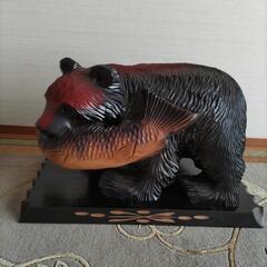鮭と熊　木彫　中古品