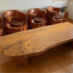 屋久杉　応接椅子4 .スツール2．座卓の画像