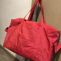 赤×白チェック軽量ボストンバッグ