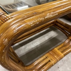 【売約済】レトロ ビィンテージ KAZAMA カザマ ラタンソファ テーブル 3点セット 布 リバティー調 の画像