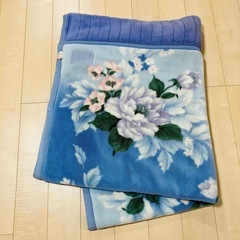 襟付き ボリューム 毛布 厚手★シングル 花柄 青★SunNaigai