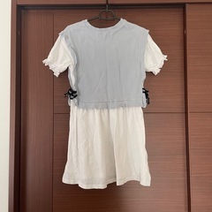 【140】女の子用 重ね着風半袖ワンピース（シミあり）の画像