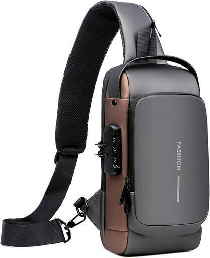 【新品】ショルダーバッグ ボディバッグ スポーツバッグ 斜めがけバッグ 肩掛けバッグ 盗難防止 USBポート (ブラック/ブラウン)