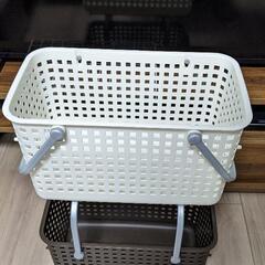 ランドリーバスケット 2個 白茶 スタッキング可能の画像