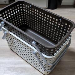 ランドリーバスケット 2個 白茶 スタッキング可能の画像