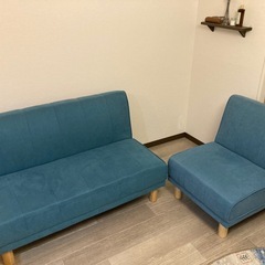 ターコイズブルーファブリックソファ 4パターン分割の画像