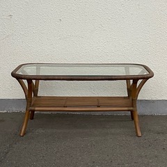 ラタン　ローテーブル ガラス テーブル 木製 センターテーブル