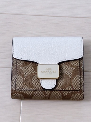 【美品】COACH 二つ折り財布 ブラウン・ホワイト