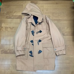 古着　レトロ　ベージュ ダッフルコート フード付き ウール混合の画像