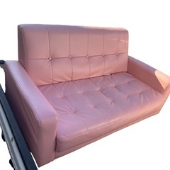 2人掛けソファー　ピンク　合皮　レザーの画像