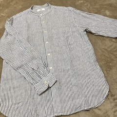 新品未使用UNIQLOプレミアムリネンスタンドカラーストライプシャツ
