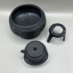 k1105605 鉄瓶 火鉢セット 南部善 新錫杖頭 南部鉄器 伝統工芸品 日本製 鋳鉄 水沢鋳物 岩手県奥州市南部鉄 インテリア 中古 現状品の画像