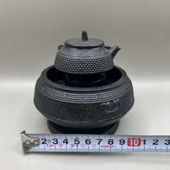 k1105605 鉄瓶 火鉢セット 南部善 新錫杖頭 南部鉄器 伝統工芸品 日本製 鋳鉄 水沢鋳物 岩手県奥州市南部鉄 インテリア 中古 現状品の画像