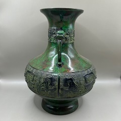 k1105607 青銅製 金属工芸花瓶　花器置物 銅製 ブロンズ 高さ21cm直径8.5～15cm 美術品 花瓶 工芸品 中古 現状品の画像