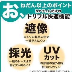 価格引下げ中！　ニトリ 遮像・採光・レースカーテン (Nナチュレドット 150X176X2) の画像