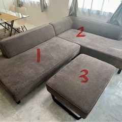 美品】大型カウチソファ+スツール グレー