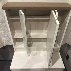 ホワイト 木製 ドレッサー ミラー付き 収納力抜群