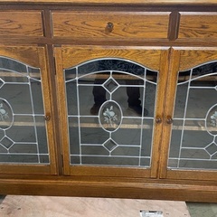 美品　三越家具　ブルージュ　ステンドグラス　サイドボード　キャビネット　飾り棚 三越家具 ブルージュ ステンドグラス キャビネット サイドボード