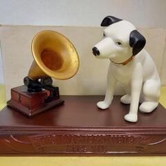 ★Victor  ニッパー犬&蓄音機&台座 3点セット【昭和レトロ ヴィンテージ 陶器置物】◎未使用／箱有りの画像