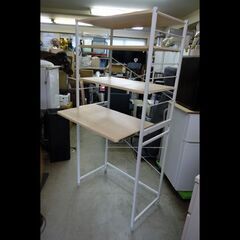 札幌限定配送/お引き取り可◆家具◆ニトリ◆ゴミ箱上収納/キッチンレンジラック◆棚板中2枚可動◆ナチュラル×ホワイト◆W80 D45.5 H170.5の画像