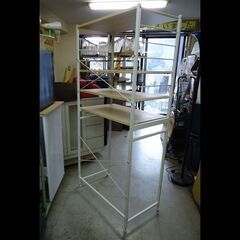 札幌限定配送/お引き取り可◆家具◆ニトリ◆ゴミ箱上収納/キッチンレンジラック◆棚板中2枚可動◆ナチュラル×ホワイト◆W80 D45.5 H170.5の画像