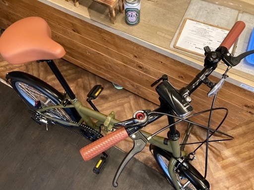 【美品！6段変速】20インチ折りたたみ自転車　オリーブ