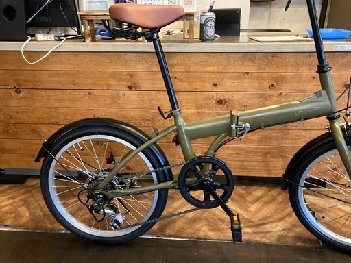 【美品！6段変速】20インチ折りたたみ自転車　オリーブ