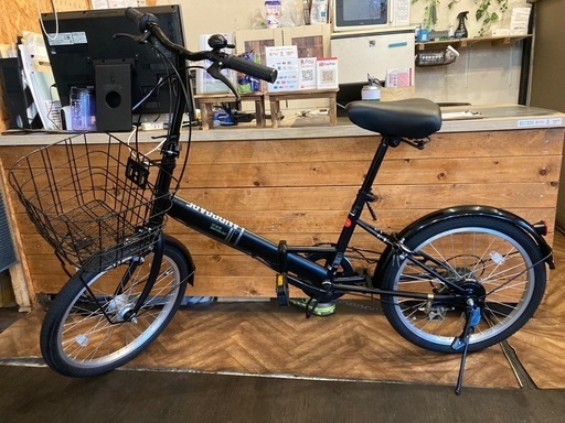 【美品！ LEDオートライト】6段変速　20インチ折りたたみ自転車　マットブラック