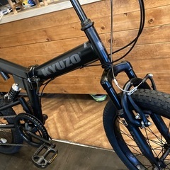【美品！KYUZOダブルサスペンション】6段変速　セミファットタイヤ20インチ折りたたみ自転車　マットブラックの画像