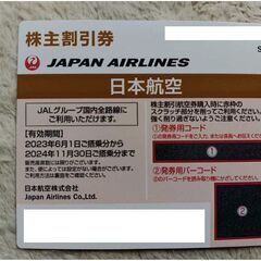 JAL株主割引券 １枚　有効期限：2024年11月30日まで（その２）
