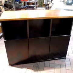 バーカウンター 幅115cm ブラック×ブラウン キッチンカウンター 収納家具 札幌市東区 新道東店の画像