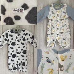 【50〜60cm】秋冬用ベビー服2着セット　カバーオール　アニマ...