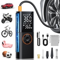 新品未開封☆ネット価格¥7299 電動空気入れ 【7800mAh大容量・10秒充填】自転車 空気入れ 電動 車 バイク ボール自転車浮き輪対応 コードレス充電式 大型LCD表示 空気圧指定可 5モード選択 電動くうきいれ 【DC/Type-Cデュアル電源給電】 エアーポンプ 最大圧力150PSI 自動停止 仏式 米式 バルブ対応 4種単位換算 多機能エアコンプレッサー低騒音 SOS/LED懐中ライト収納袋日本語説明書の画像