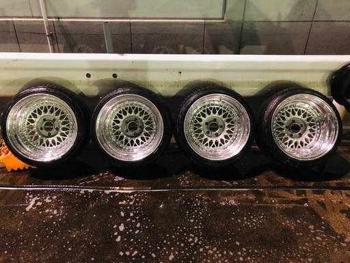 BBS ホイールタイヤ付き4本　Зpiece PCD:114.317 inch F BBS RS 10.5J 153D 7ラッシュド　R BBS RS 10.5J-25 3D →ラッシュドy