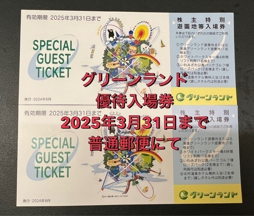 三井グリーンランド優待入場券2枚2,000円