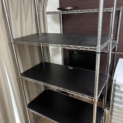 【値下げしました】スチールラック(木製天板付き 黒)の画像