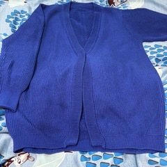 コバルトブルー　リネンニットカーディガン