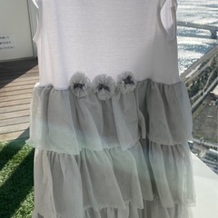 【BeBe】【130】ワンピース 白＊グレー