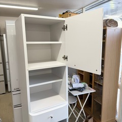 【超美品‼️】便利♪ 40cm幅スリムランドリーラック キャビネット オープンラック 隙間収納家具 鏡面仕上げホワイト♪