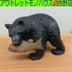 木彫りの熊 鮭を咥えた熊 難あり 亀裂あり 台座無し 熊の置物 ...