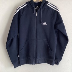 【美品Used！】メンズ　adidas アディダス　スウェット　フルジッパー　パーカー　Sサイズ　長袖　フード付き　ビンテージの画像