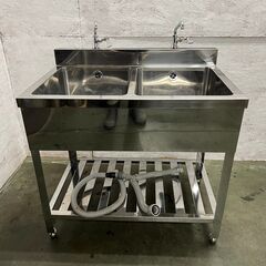 ステンレス製 2槽シンク 厨房用品 業務用 店舗用品 水栓付き バックガード付き W900×D600×H790 Y0446